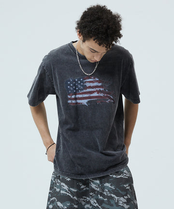 Mahagrid Washed Flag Tee Black