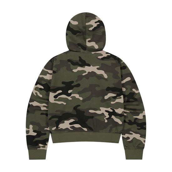 Mahagrid Camo Applique Crop Zip Up Hoodie
