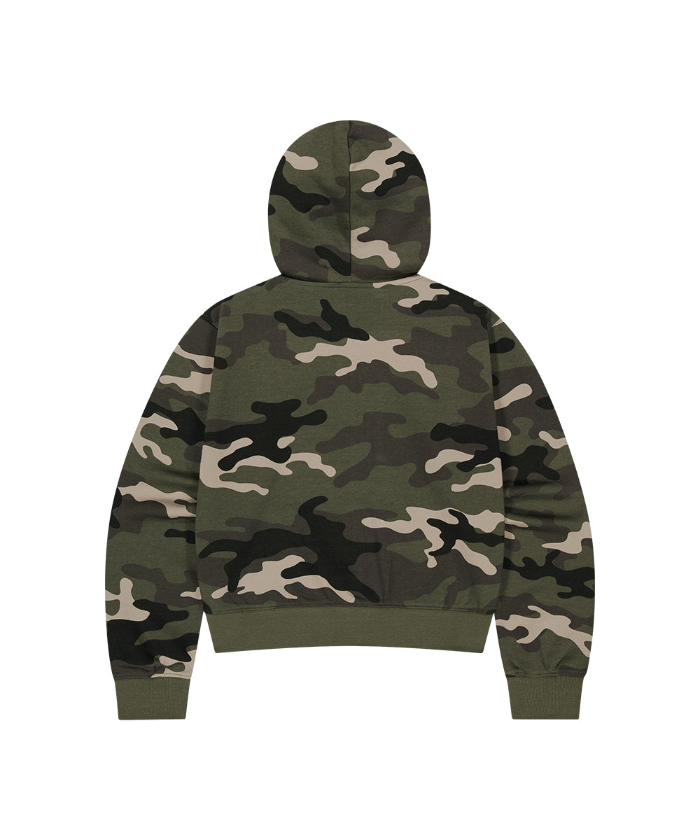 Mahagrid Camo Applique Crop Zip Up Hoodie