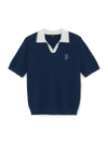 MLB Varsity Tuck Texture Open Collar Short Sleeve Knit Pullover