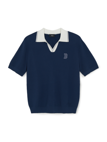 MLB Varsity Tuck Texture Open Collar Short Sleeve Knit Pullover