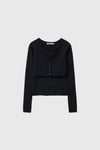 General Idea WOMAN Boatneck Cardigan Sleeveless Set [BLACK]
