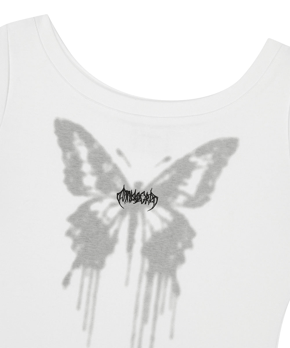 Mahagrid Butterfly Goth Wide Neck Crop Tee