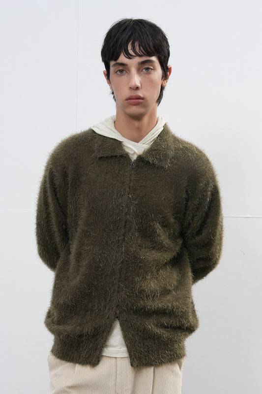 General Idea UNISEX Hairy Zip-Up Collar Cardigan