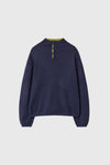 General Idea [XXL Exclusive] Unisex Color-Block Collar Henry Neck Knit [Light Blue]