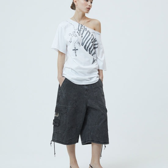 Mahagrid Groovy One Shoulder Tee in White