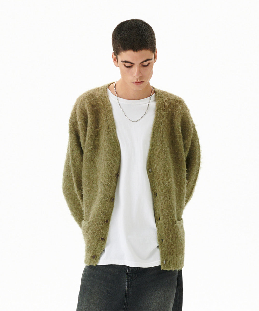Mahagrid Mixed Hairy Knit Cardigan
