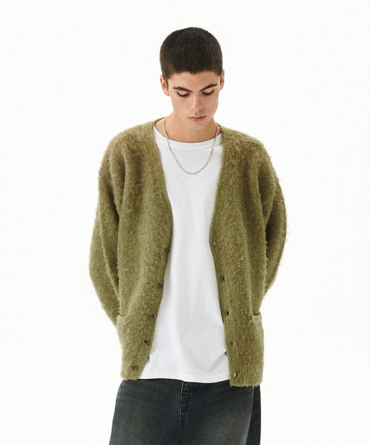 Mahagrid Mixed Hairy Knit Cardigan