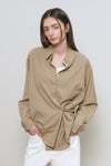 General Idea [General Idea PICK] Women's Loose Fit Button Wrap Stripe Shirt [BEIGE]