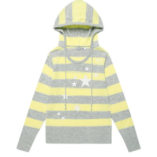 Cavish W U Neck Striped Star Knit Hoodie
