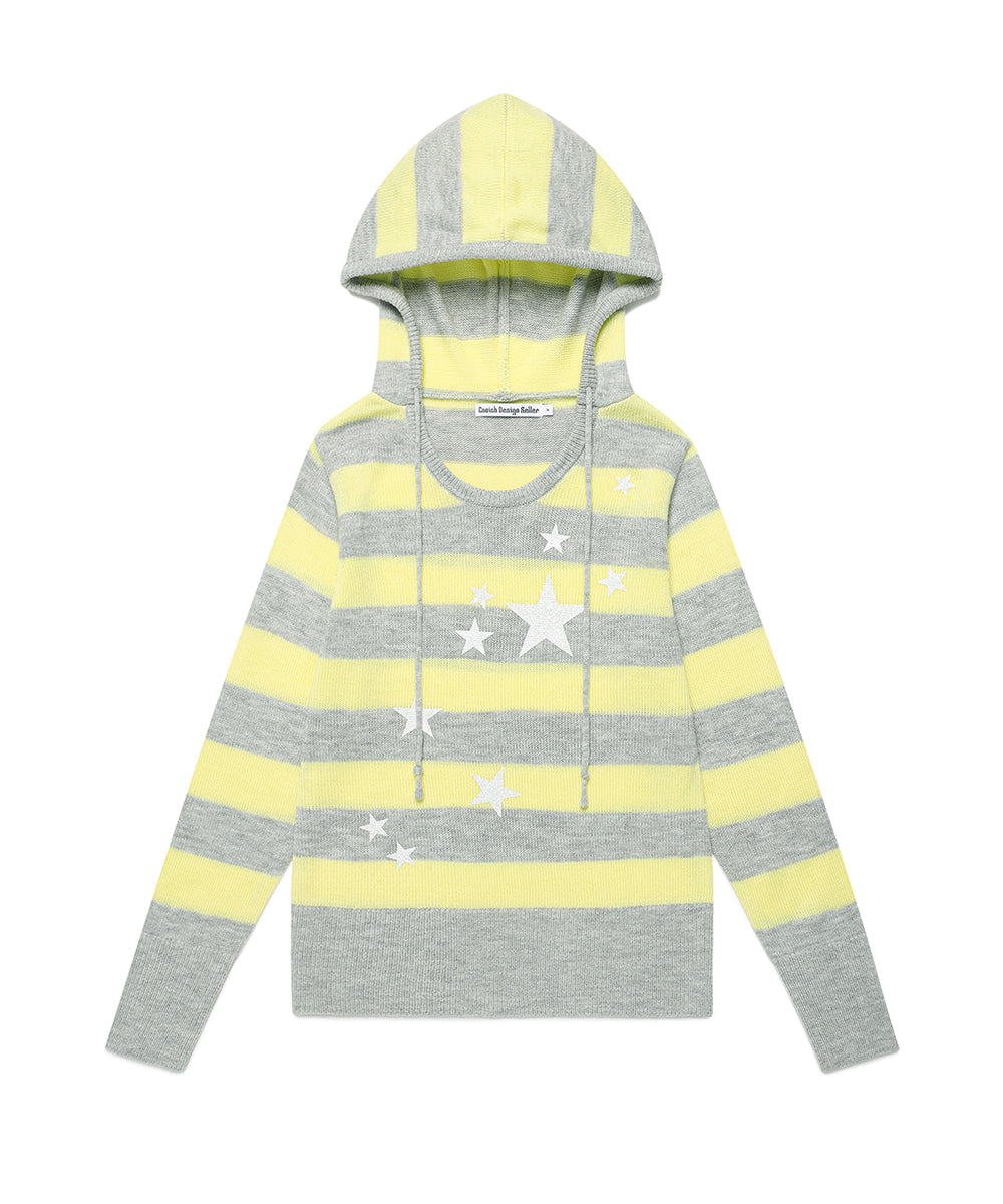 Cavish W U Neck Striped Star Knit Hoodie