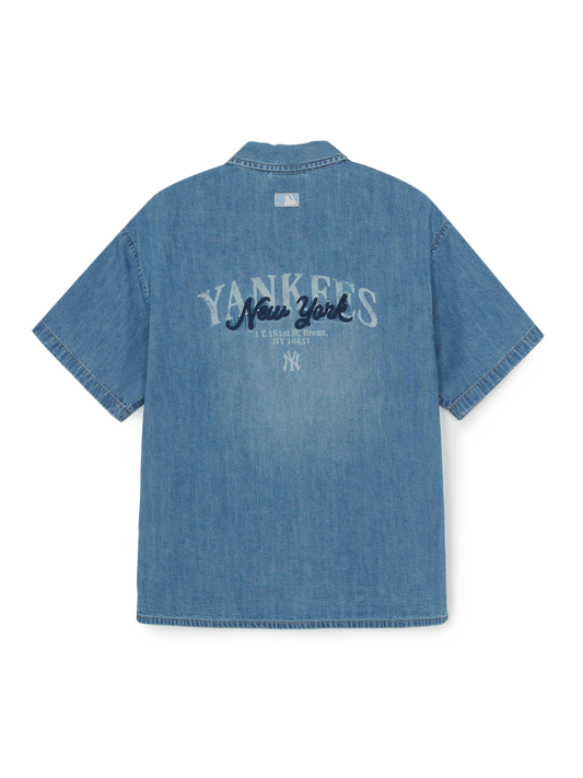 MLB Varsity Vintage Slub Short Sleeve Denim Work Shirt