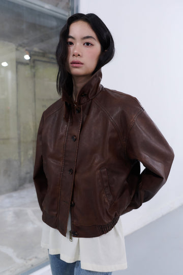 General Idea WOMAN Vintage Wash Faux Leather Blouson [BRICK]