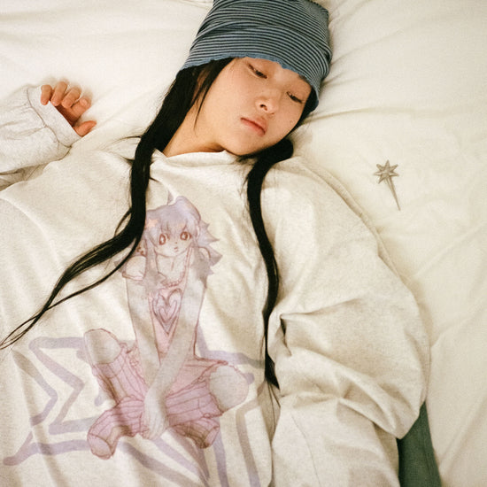 Nice Ghost Club Star Girl Big Big Long Sleeve Hoodie [Light Grey]