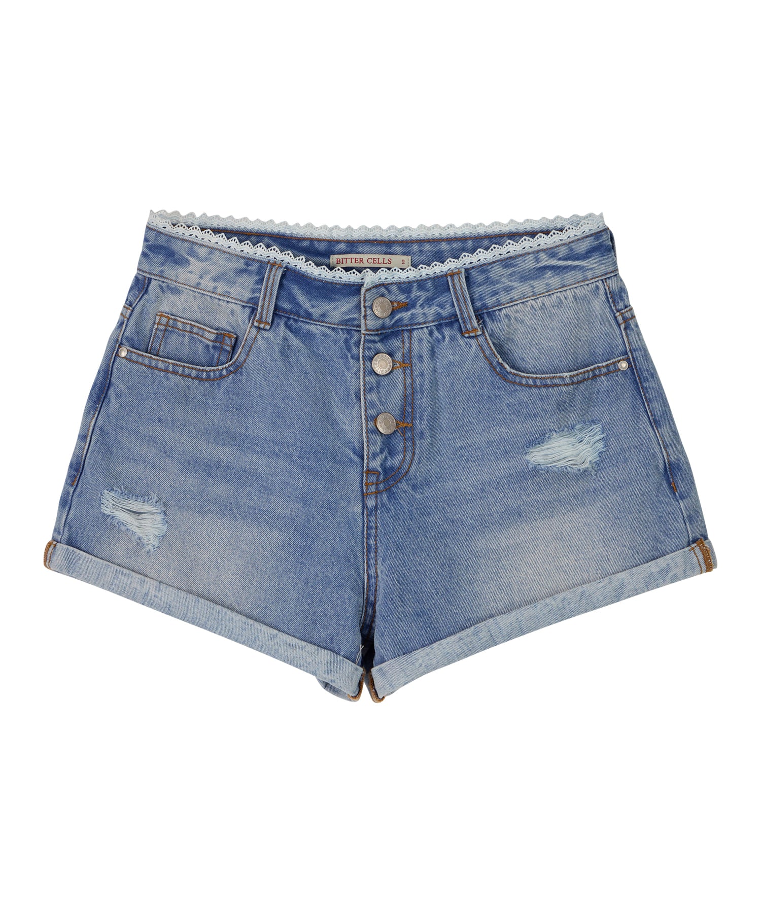 Bitter Cells Holly Lace Denim Shorts - Light Blue