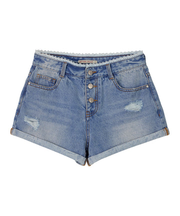 Bitter Cells Holly Lace Denim Shorts - Light Blue