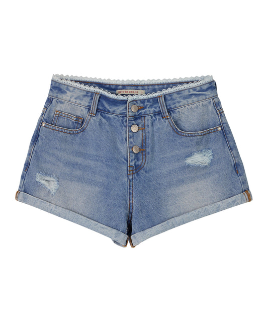 Bitter Cells Holly Lace Denim Shorts - Light Blue