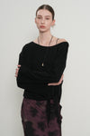 General Idea WOMAN Tie-Up Relaxed Fit Boat Neck T-Shirt [BLACK]