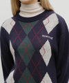 Marithé François Girbaud Argyle Jacquard Knit Pullover Navy