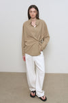 General Idea [General Idea PICK] Women's Loose Fit Button Wrap Stripe Shirt [BEIGE]