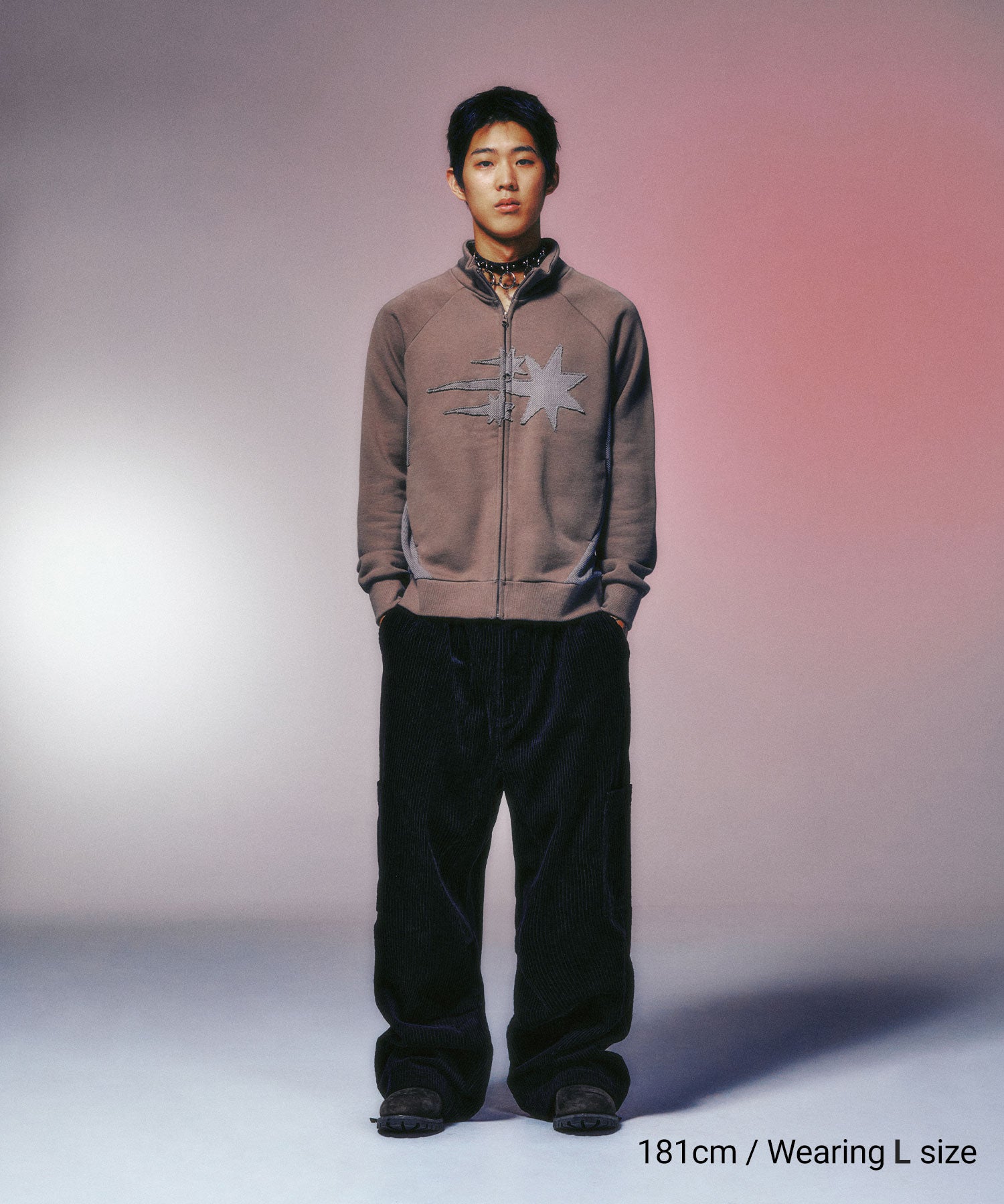 Nice Ghost Club 3 Stars Sweat Jersey Zip Up [Beige]