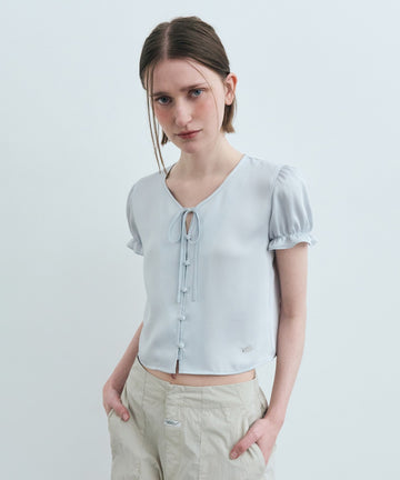 Marithé François Girbaud Women's Half Sleeve Satin Blouse Light Blue