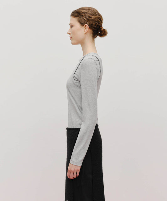 Marithé François Girbaud Women's Layered Jersey Long Sleeve Light Heather Gray