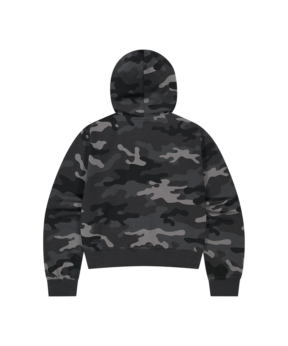 Mahagrid Camo Applique Crop Zip Up Hoodie