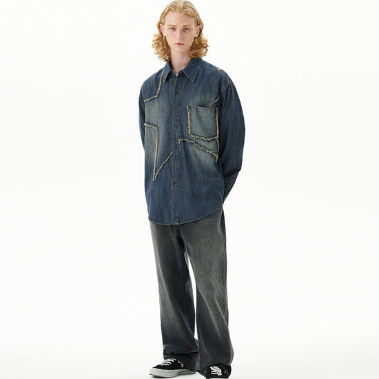 Mahagrid Star Raw Cut Denim Shirt