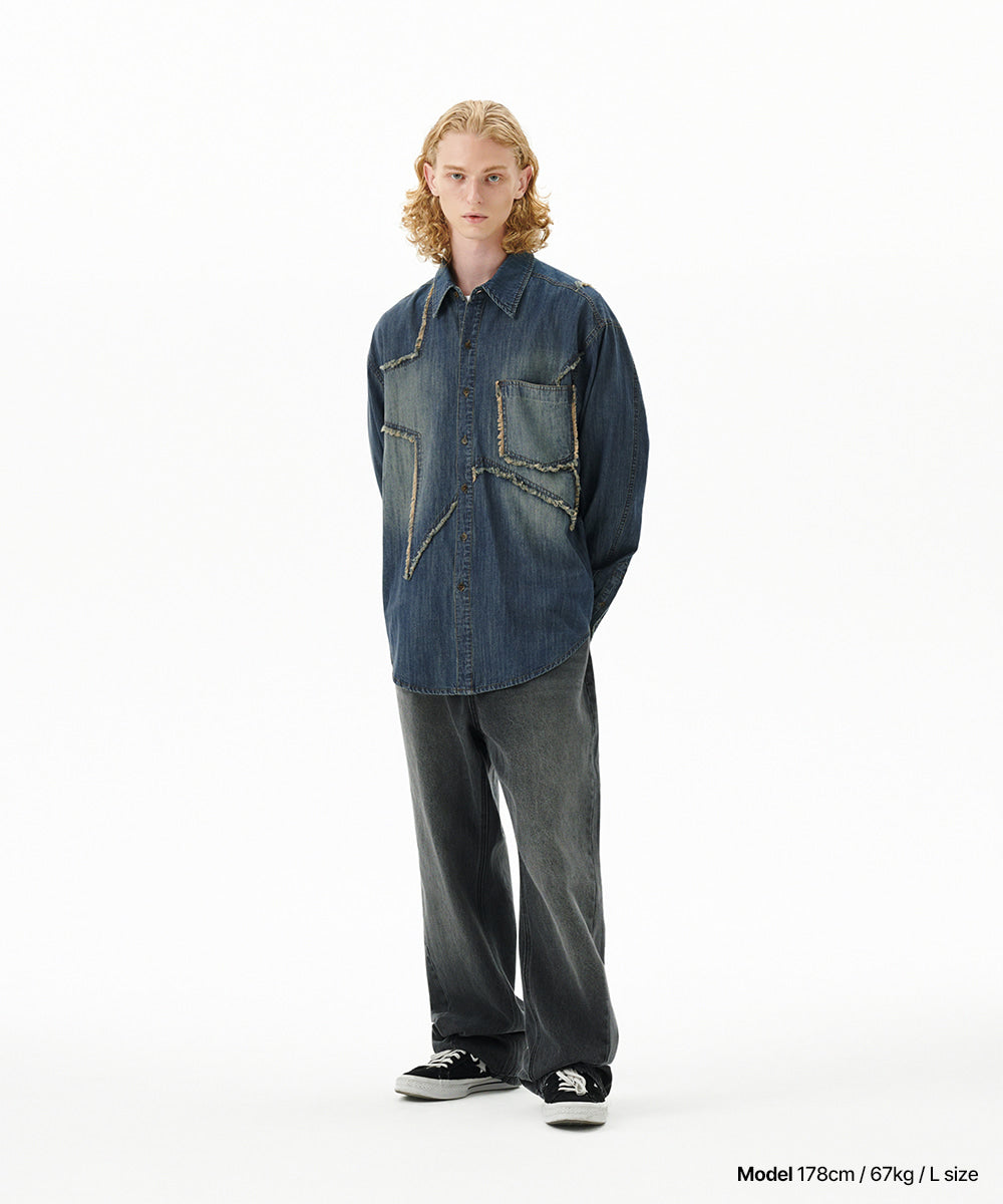 Mahagrid Star Raw Cut Denim Shirt