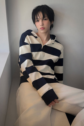 General Idea UNISEX Open Button Stripe Hoodie
