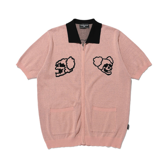 Nice Ghost Club Juggling Skeletons Half Knit Zip Up Polo [Pink]
