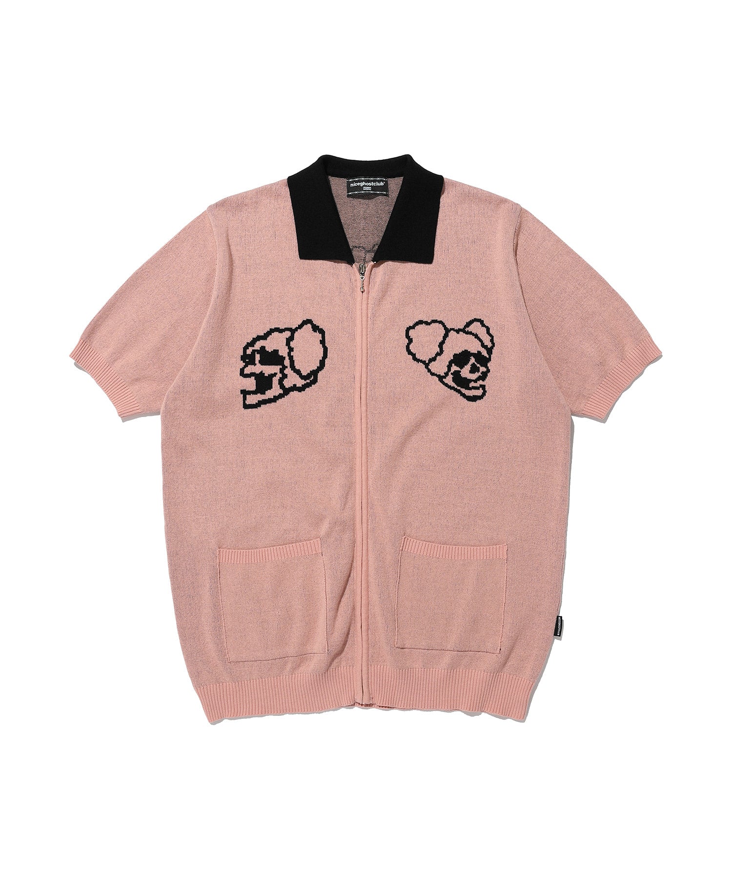 Nice Ghost Club Juggling Skeletons Half Knit Zip Up Polo [Pink]