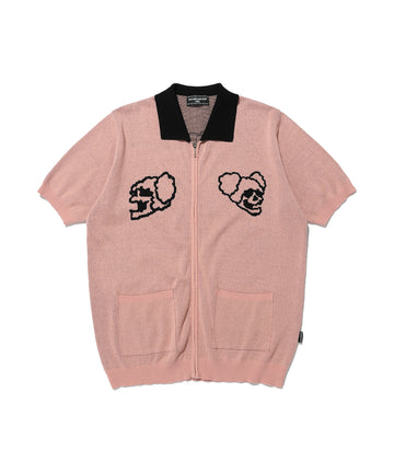 Nice Ghost Club Juggling Skeletons Half Knit Zip Up Polo [Pink]