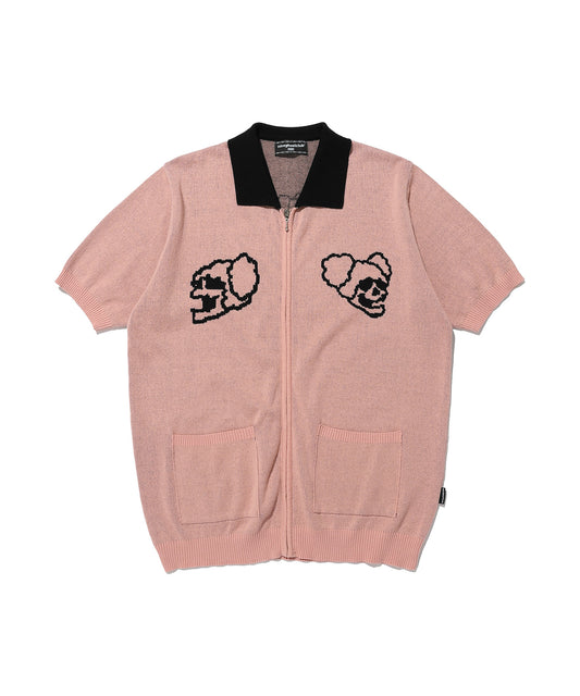 Nice Ghost Club Juggling Skeletons Half Knit Zip Up Polo [Pink]
