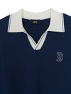 MLB Varsity Tuck Texture Open Collar Short Sleeve Knit Pullover