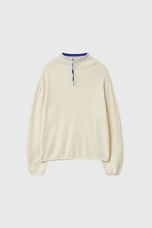General Idea [XXL Exclusive] Unisex Colour-Block Collar Henry Neck Knit [Ivory]