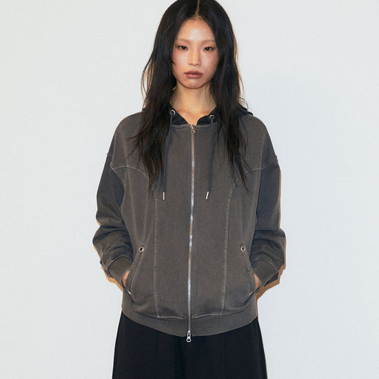 Mahagrid Pigment Stripe Mixed Zip Up Hoodie