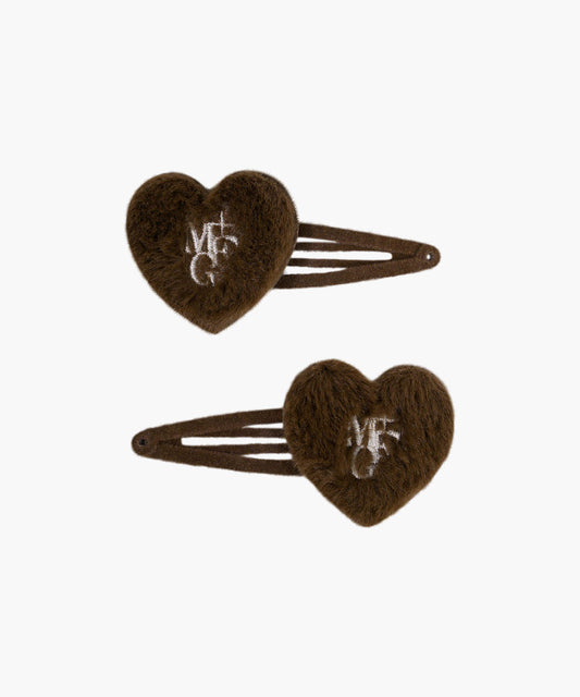 Marithé François Girbaud Kids W Fur Heart Hair Pin 2-Pack Brown