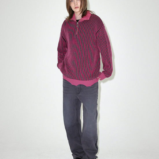 Mahagrid CUTTING CONTRAST HALF ZIP-UP KNIT