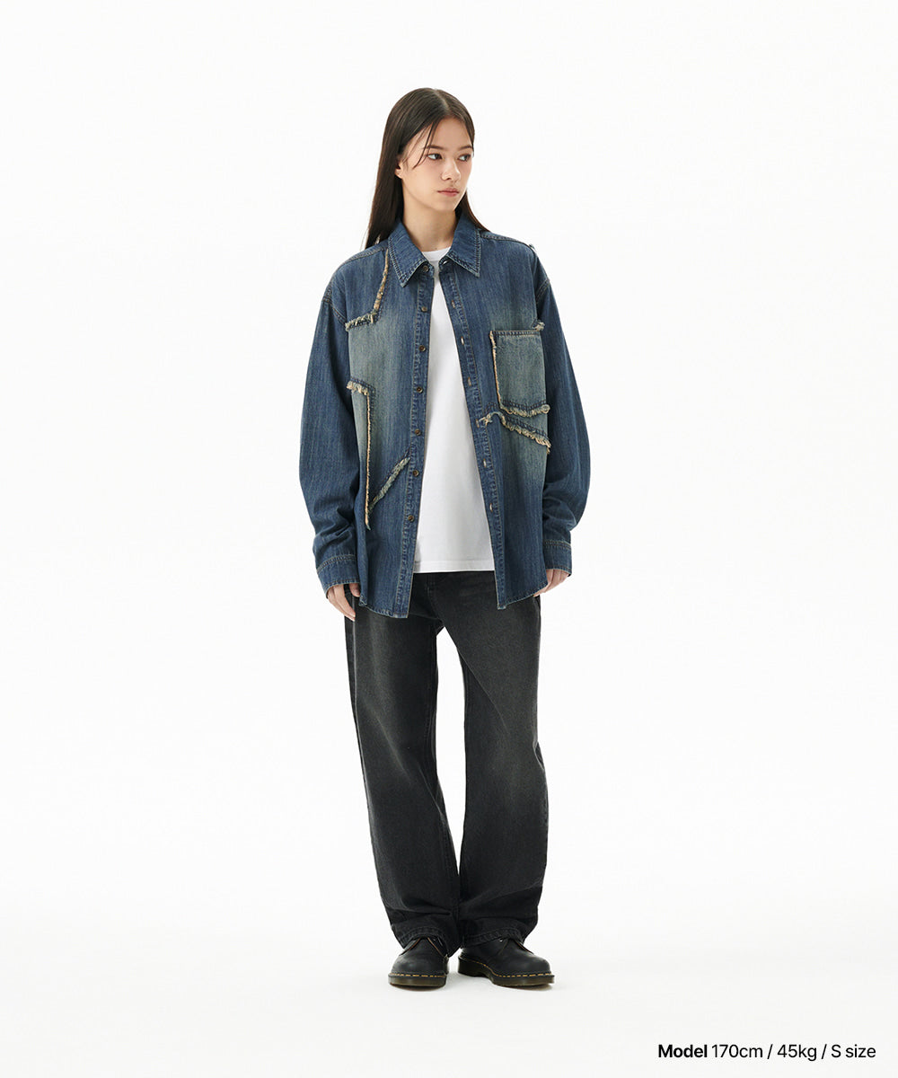 Mahagrid Star Raw Cut Denim Shirt
