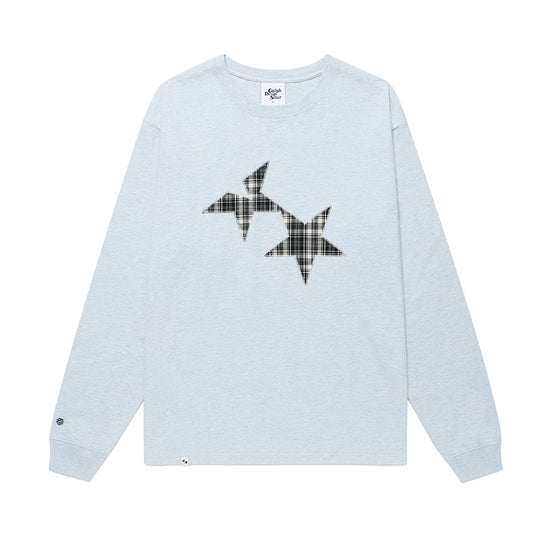 Cavish Kyurin Wearing TWIN STAR CHECK APPLIQUE LS TEE [BLUE]