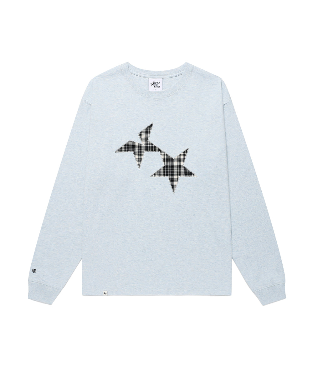 Cavish Kyurin Wearing TWIN STAR CHECK APPLIQUE LS TEE [BLUE]