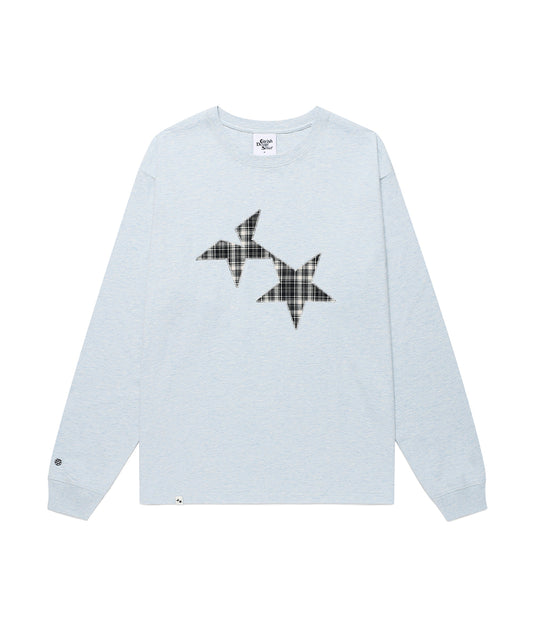 Cavish Kyurin Wearing TWIN STAR CHECK APPLIQUE LS TEE [BLUE]
