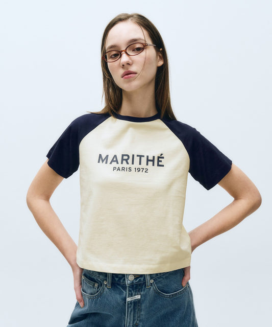 Marithé François Girbaud Women's Regular Logo Raglan Crop Tee Pink