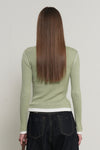 General Idea WOMAN Henley Neck Layered Knit Pullover [PISTACHIO]