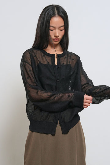 General Idea WOMAN Dot Sheer Cardigan [BLACK]