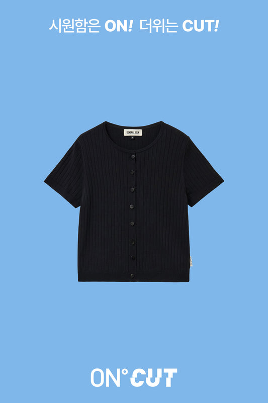 General Idea WOMAN Temperature-Cut Crew Neck Half Cardigan [BLACK]