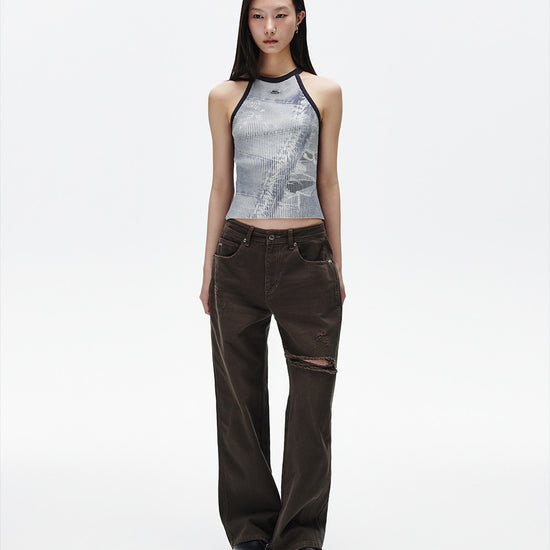 Mahagrid Denim Printed Halter Knit