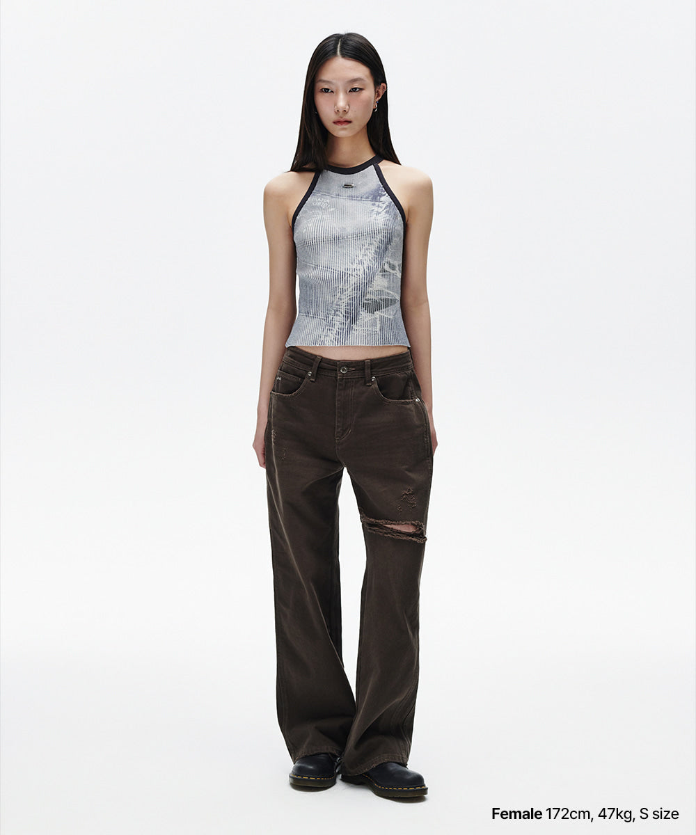 Mahagrid Denim Printed Halter Knit